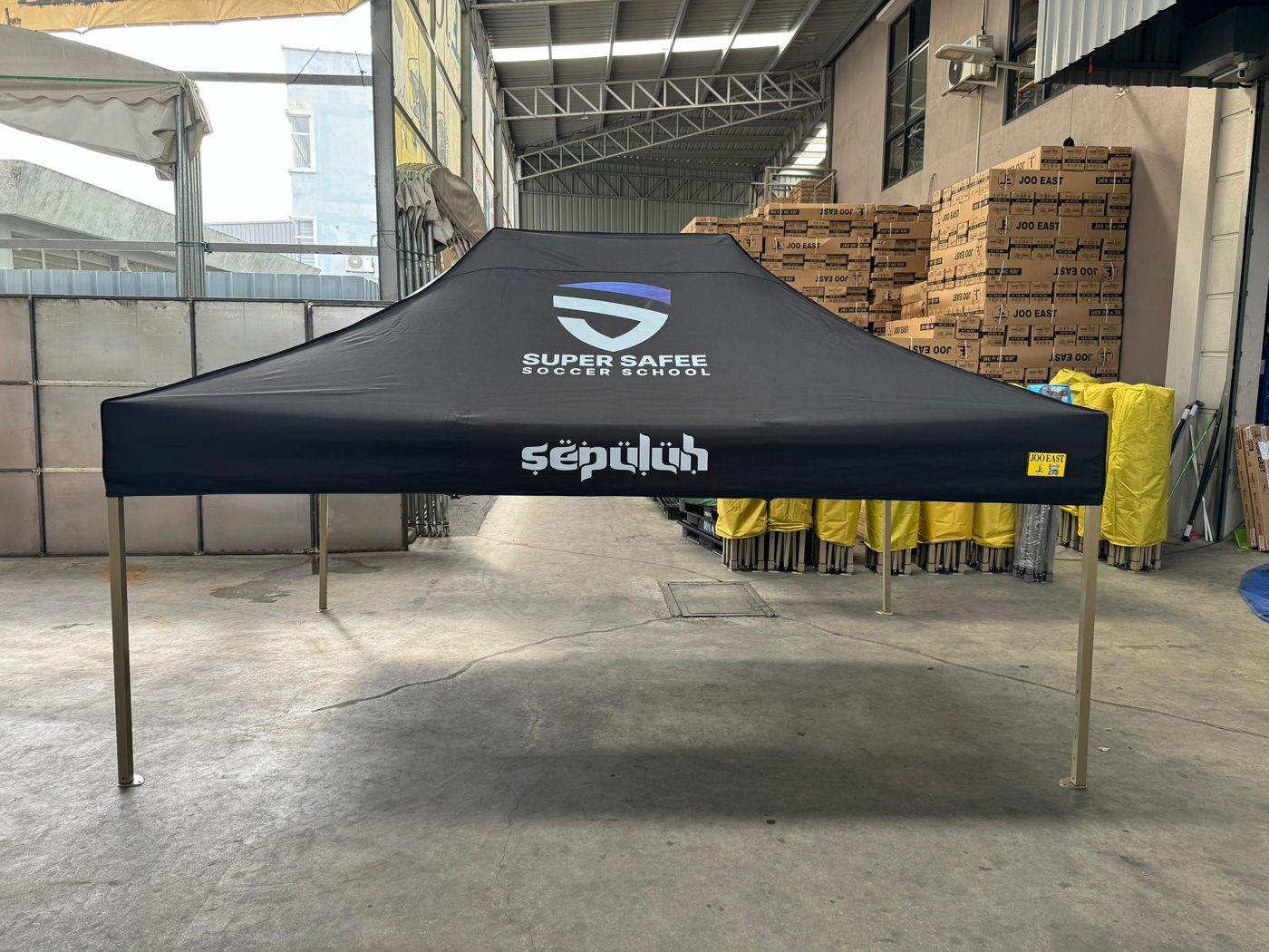 Black canopy printed for Super Safee Soccer School